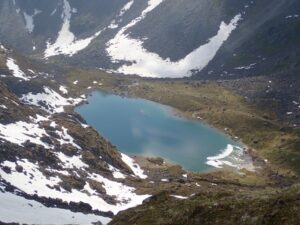 alpine lake and snow