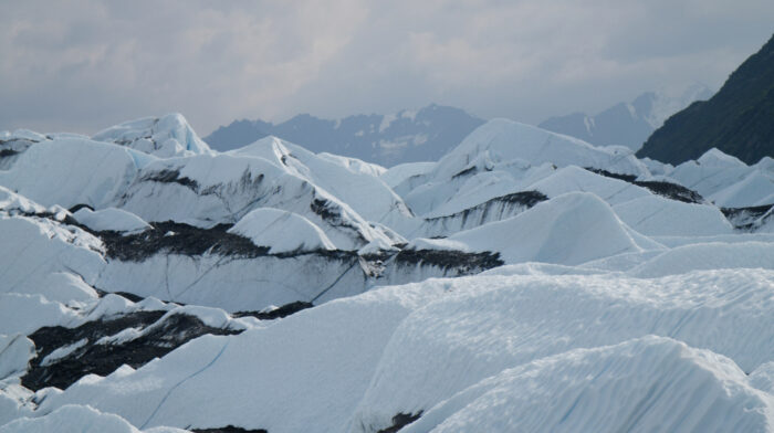 glacier fins with rocky moraine in them