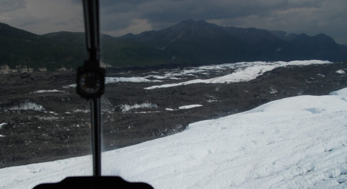 overlooking Alaska glacier from helicopter