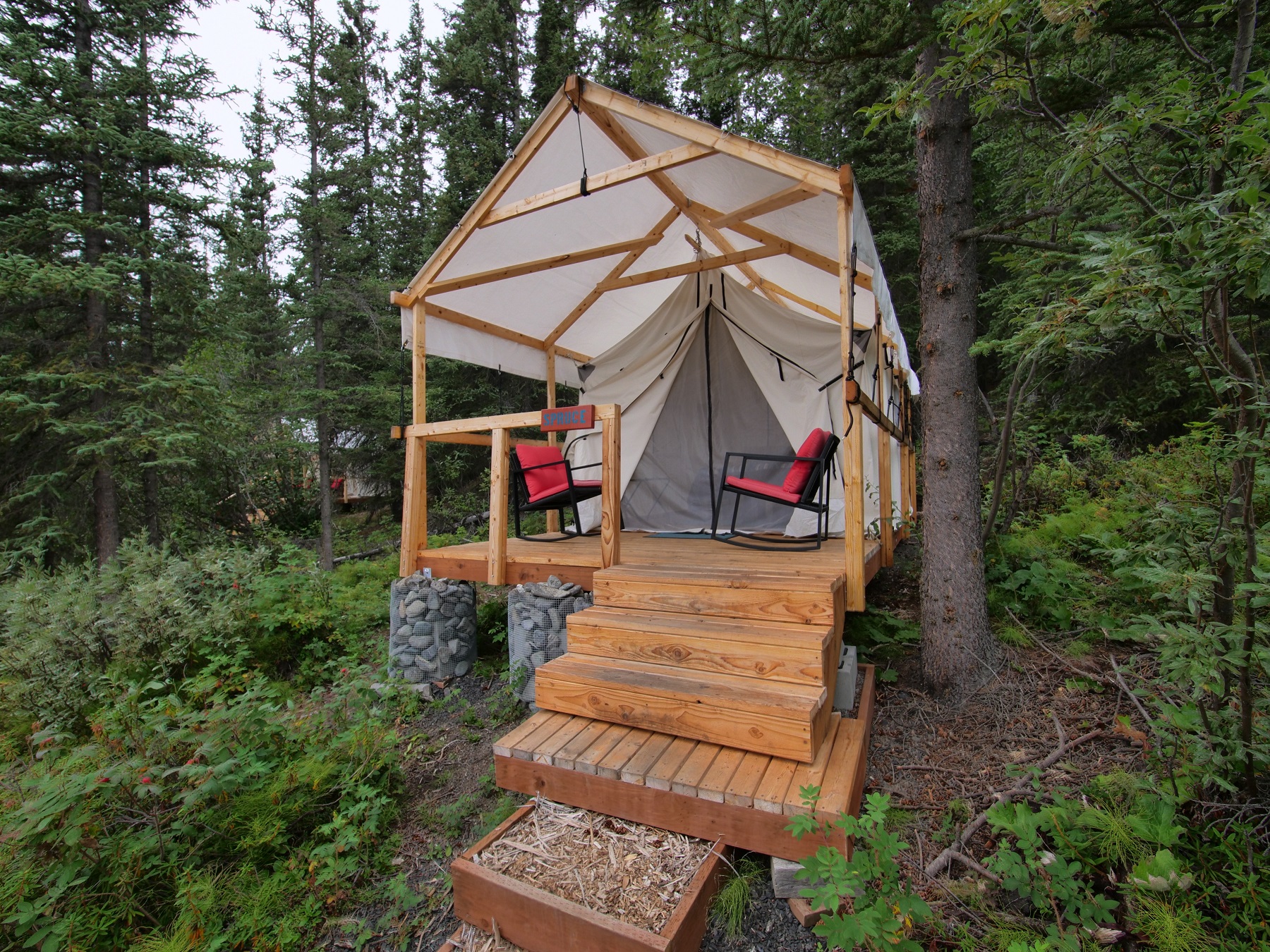 canvas tent in the woods