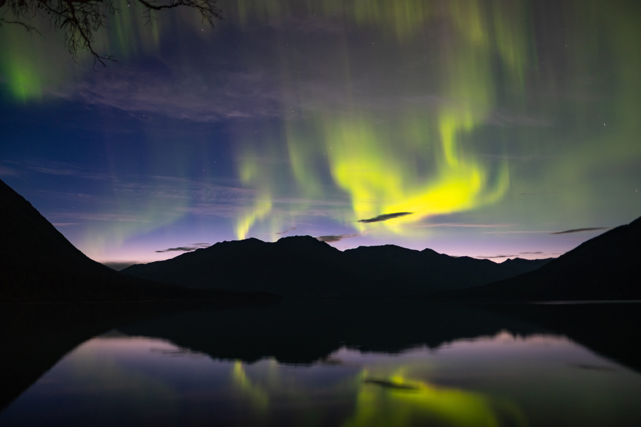 aurora over mountains