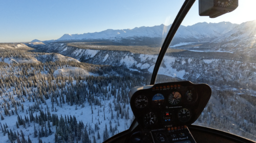 helicopter bluebird wintertime Alaska