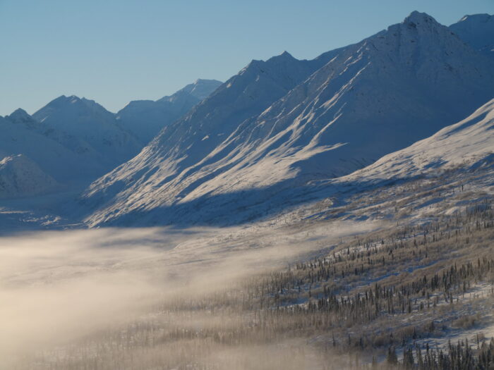 bluebird day snow covered mountains in Alaska