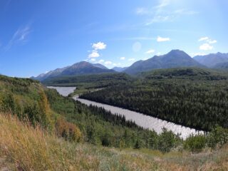 Sunny day in the fall in Alaska of glacial valley